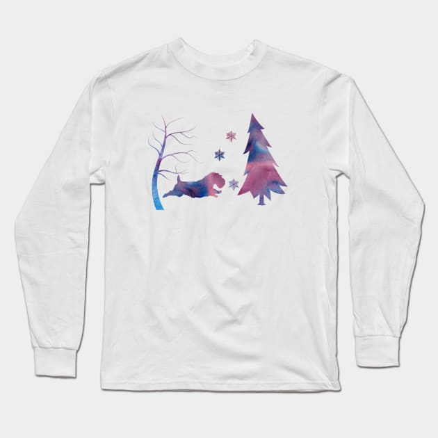 Sealyham Terrier Winter Art With Snowflakes Long Sleeve T-Shirt by BittenByErmines